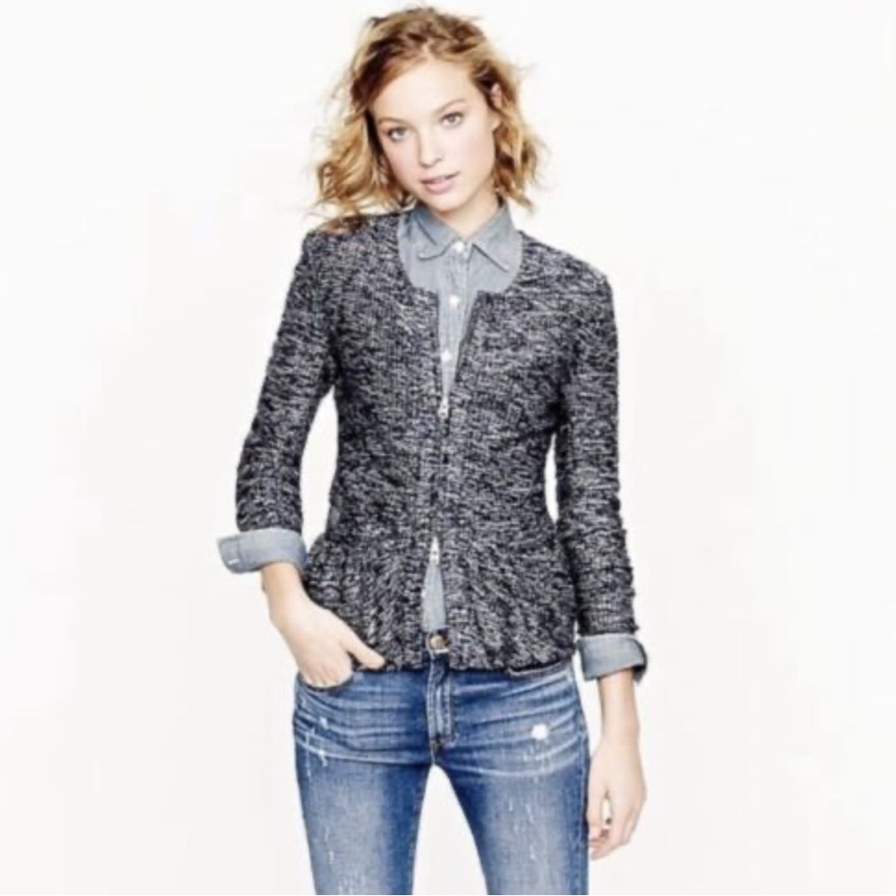 J. Crew Double Zip Tweed Peplum Cardigan Size XS